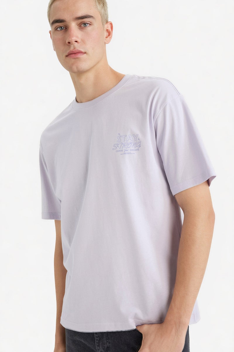 DeFacto Purple Man Boxy Fit Crew Neck T-Shirt Casual - Image 1